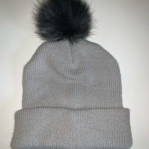 Grey Winter Hat with Puff